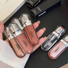 Charger l'image dans la galerie, Gloss Kiko 3D Mirror Lip Glaze original : formule waterproof, longue tenue et sans transfert ; teinte douce « pâte de haricot » (rose-brun) avec un fini brillant et lumineux.

