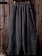 Charger l'image dans la galerie, Pantalon large style bloomer pour femme (mélange coton-lin) – Coupe vintage longue et élégante, taille élastique, coloris uni – Idéal printemps/automne – Jusqu'à la taille 5XL
