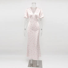Charger l'image dans la galerie, Robe longue imprimée élégante TARUXY – Robe de soirée cintrée à col en V et manches courtes, idéale pour l'été, le quotidien ou le travail.
