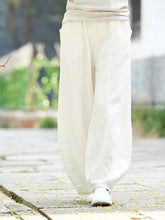 Charger l'image dans la galerie, Pantalon large style bloomer pour femme (mélange coton-lin) – Coupe vintage longue et élégante, taille élastique, coloris uni – Idéal printemps/automne – Jusqu'à la taille 5XL
