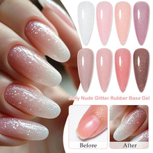 Charger l'image dans la galerie, MEET ACROSS – Gel Base Rubber 2-en-1 (7 ml) – Teintes Nude, Rose et Blanc à Paillettes – Vernis Gel pour Manucure Automne-Hiver

