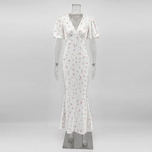 Charger l'image dans la galerie, Robe longue imprimée élégante TARUXY – Robe de soirée cintrée à col en V et manches courtes, idéale pour l'été, le quotidien ou le travail.
