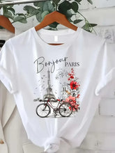 Charger l'image dans la galerie, T-shirt décontracté à manches courtes et motif « Bonjour Paris »

