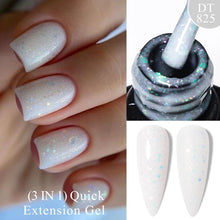 Charger l'image dans la galerie, MEET ACROSS – Gel Base Rubber 2-en-1 (7 ml) – Teintes Nude, Rose et Blanc à Paillettes – Vernis Gel pour Manucure Automne-Hiver
