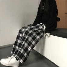 Charger l'image dans la galerie, Pantalon de jogging ample, style mode, noir à carreaux, coupe décontractée et baggy, taille élastique avec poches
