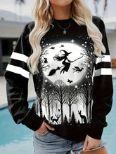 Load image into Gallery viewer, T-shirt vintage à manches longues, motif sorcière, style streetwear, haut décontracté en polyester
