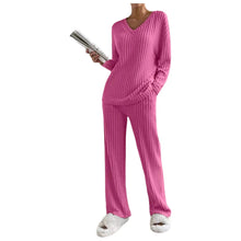 Charger l'image dans la galerie, Ensemble deux pièces en maille tendance – Style décontracté, col en V, pantalon long – Nouveauté automne-hiver – Coupe ample, style coréen, confortable – Polyester
