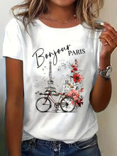 Charger l'image dans la galerie, T-shirt décontracté à manches courtes et motif « Bonjour Paris »
