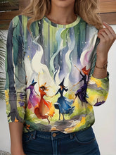 Load image into Gallery viewer, T-shirt vintage à manches longues, motif sorcière, style streetwear, haut décontracté en polyester

