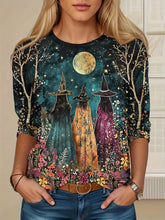 Load image into Gallery viewer, T-shirt vintage à manches longues, motif sorcière, style streetwear, haut décontracté en polyester

