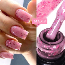 Charger l'image dans la galerie, MEET ACROSS – Gel Base Rubber 2-en-1 (7 ml) – Teintes Nude, Rose et Blanc à Paillettes – Vernis Gel pour Manucure Automne-Hiver
