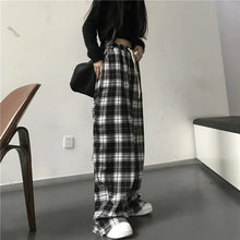 Charger l'image dans la galerie, Pantalon de jogging ample, style mode, noir à carreaux, coupe décontractée et baggy, taille élastique avec poches
