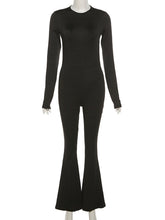 Charger l'image dans la galerie, Combinaison moulante et extensible noire  – Style sexy, dos nu, col rond, coupe ajustée avec bas évasés – Tenue une pièce idéale pour soirées, bals ou sorties décontractées (2026)
