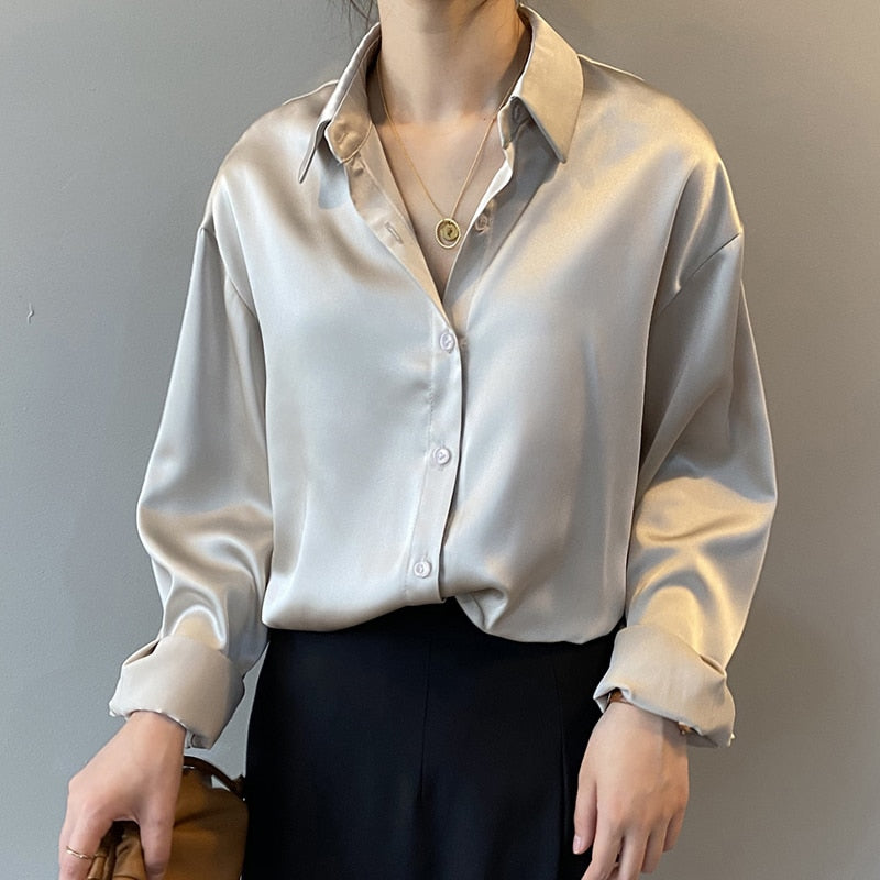 Chemise en Satin à boutons , Vintage, printemps